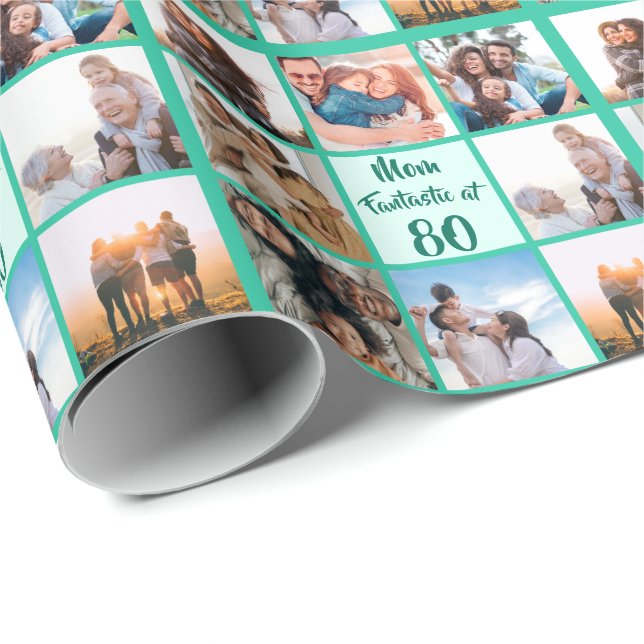 Custom Mum fantastic at 80 birthday photo collage Wrapping Paper (Roll Corner)