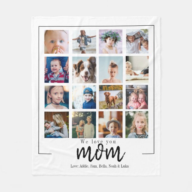 custom mum gift 16 photo collage mothers day fleece blanket (Front)