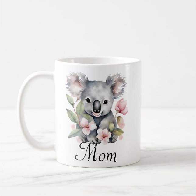 Custom Mum Koala Bear Floral Personalised  Coffee Mug (Left)