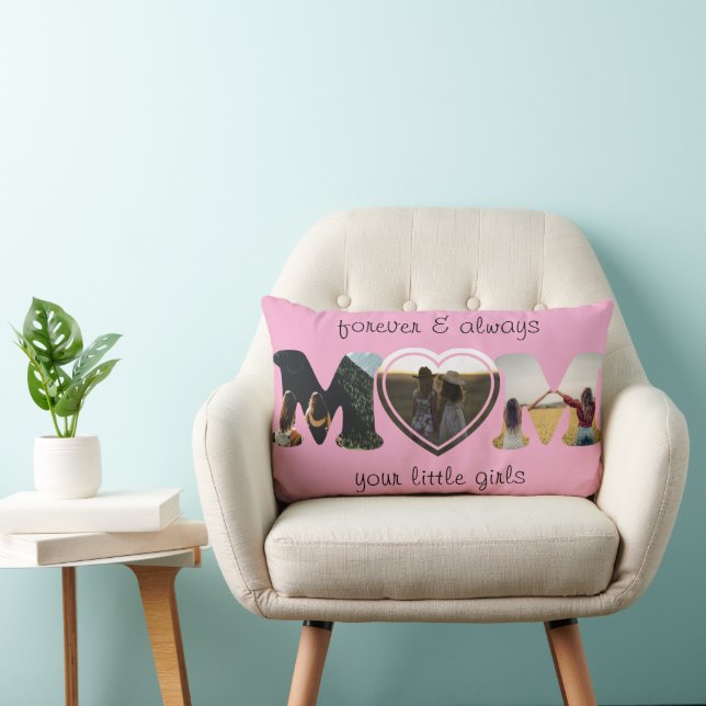 Custom Mum Photo & Text Collage Lumbar Cushion (Chair)