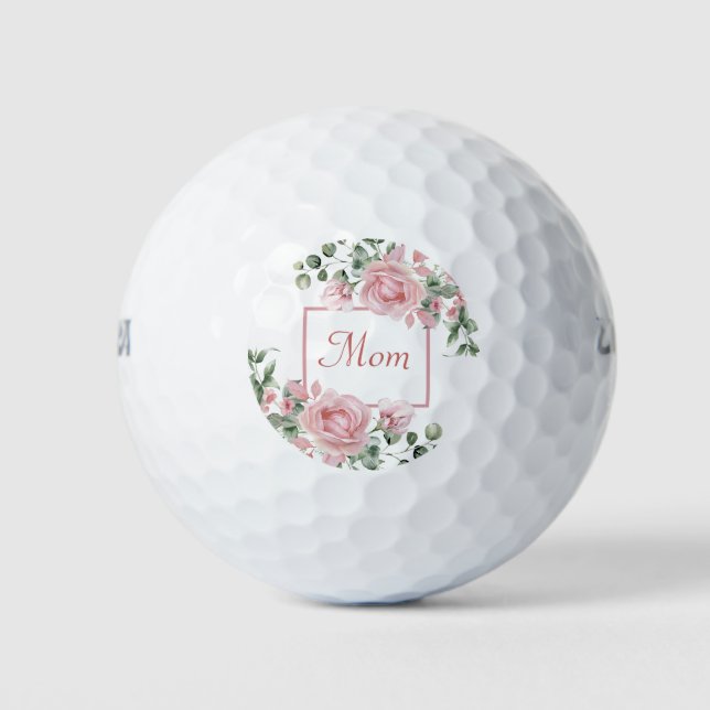 Custom Mum Pink Roses Floral  Golf Balls (Front)
