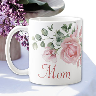 Custom Mum Pink Roses Floral Personalised Coffee Mug