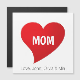 Custom Mum, red heart white letters magnetic card 