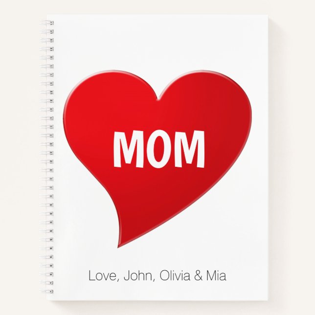 Custom Mum, red heart white letters Notebook (Front)