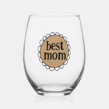 Custom Mum Scalloped Edge Stemless Wine Glass