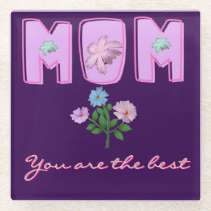 Custom Mum Typography Design, Glass Coaster