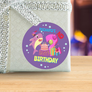 Custom Mummy Aunty Papa Daddy Shark Birthday Gift Classic Round Sticker