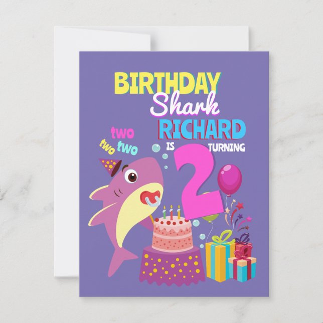 Custom Mummy Aunty Papa Daddy Shark Birthday Gift Invitation (Front)