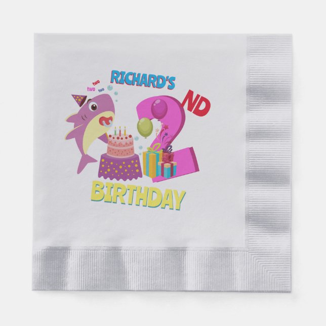 Custom Mummy Aunty Papa Daddy Shark Birthday Gift Napkin (Front)