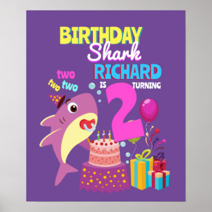 Custom Mummy Aunty Papa Daddy Shark Birthday Gift Poster