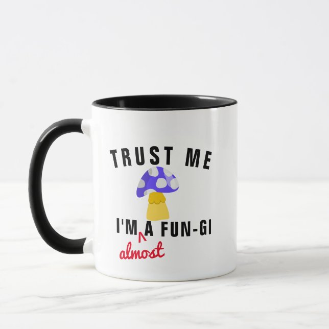 Custom Mushroom Fun-gi Mug,  Mushroom Pun Coffee Mug (Left)
