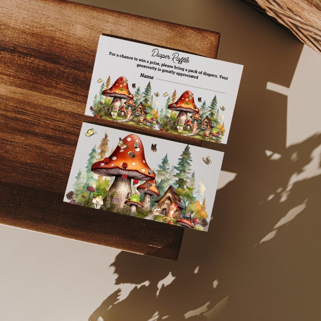 Custom Mushroom Whimsical Woodland Diaper Raffle Enclosure Card (Little Fungi Diaper Raffle – Add woodland charm to your fall baby shower with this whimsical touch!)