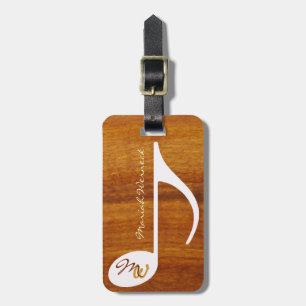 custom music note on wood luggage tag