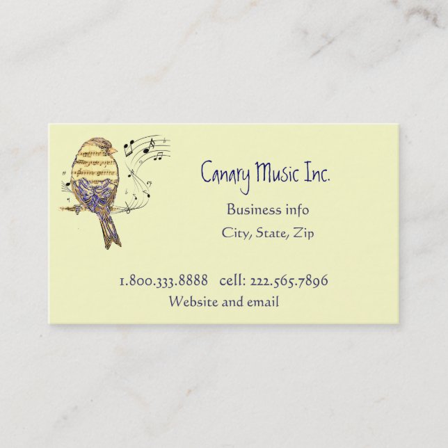 Custom Music Notes & Bird Music Business Business Card (Front)
