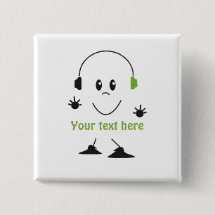 Custom Music Text Cute Headphones Character 15 Cm Square Badge