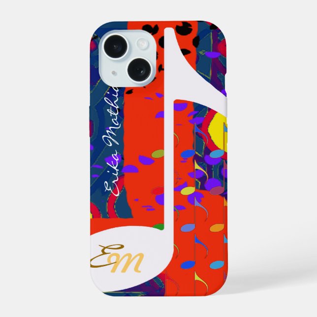 Custom Musical Note Colourful iPhone 15 Case (Back)