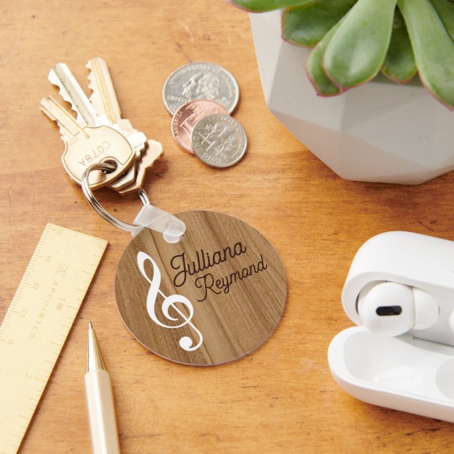 custom Musical Note on Wood Key Ring (Desk)