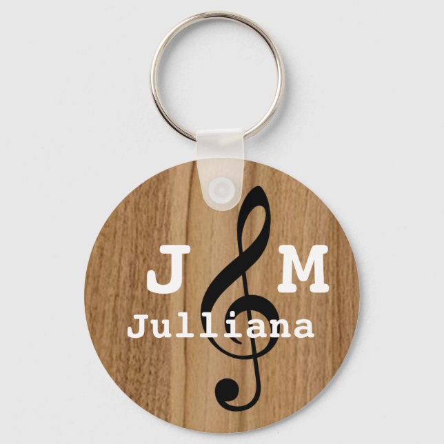 custom musical treble clef on wood key ring (Front)