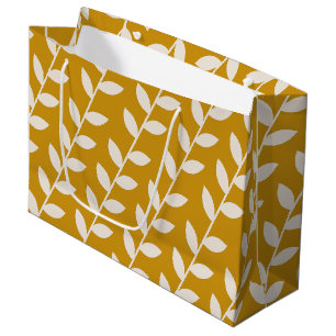 Custom Mustard 70s Retro Leaf Pattern  Large Gift Bag