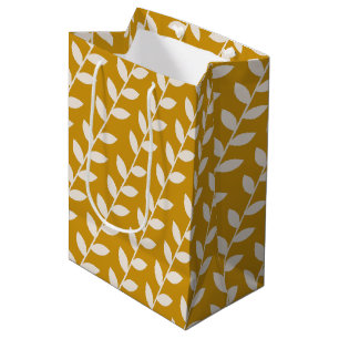 Custom Mustard 70s Retro Leaf Pattern Medium Gift Bag