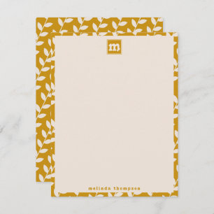 Custom Mustard 70s Retro Leaf Pattern Monogram Card
