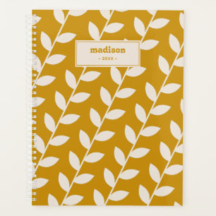 Custom Mustard 70s Retro Leaf Pattern Monogram  Planner