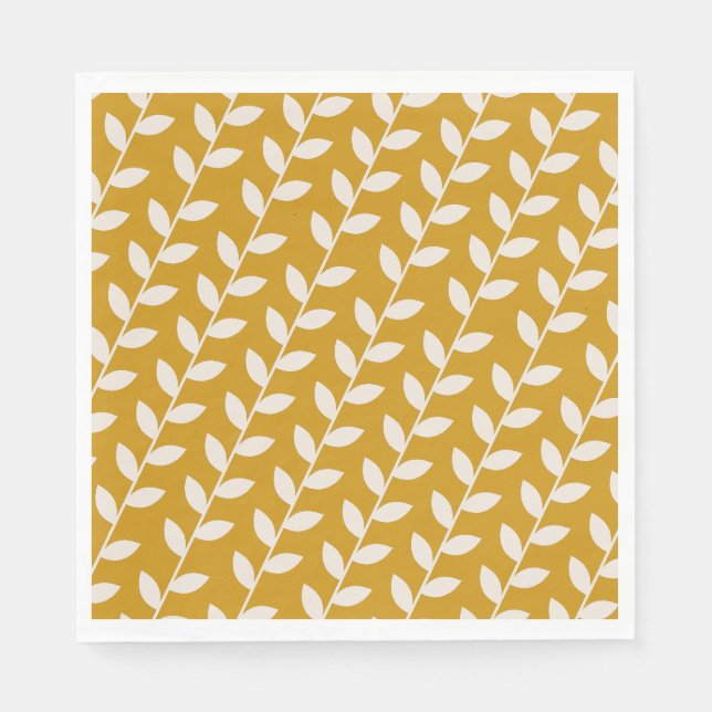 Custom Mustard 70s Retro Leaf Pattern  Napkin (Front)