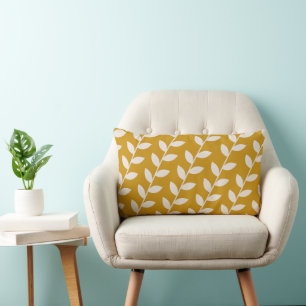 Custom Mustard Retro Leaf Pattern  Lumbar Cushion