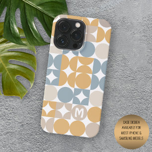 Custom Mustard Taupe Gray Blue Retro Art Pattern iPhone 13 Pro Case