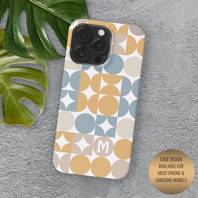 Custom Mustard Taupe Gray Blue Retro Art Pattern iPhone Case (Creator Uploaded)