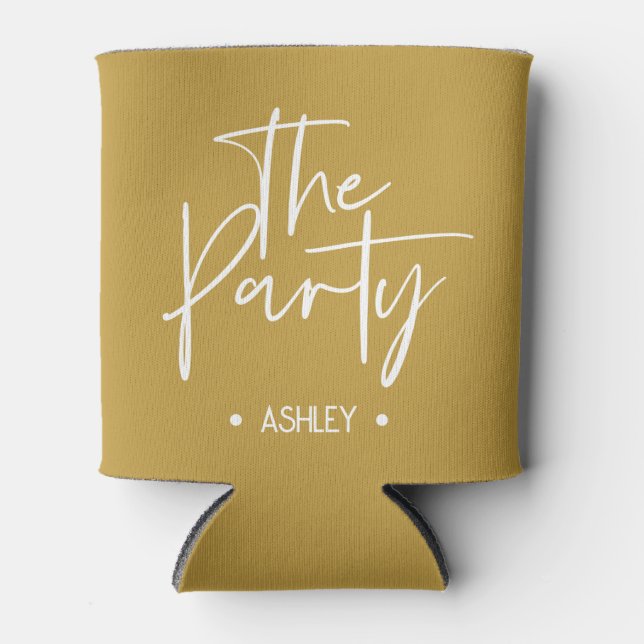 Custom Mustard “The Party” Can Cooler – Bacheloret (Front)