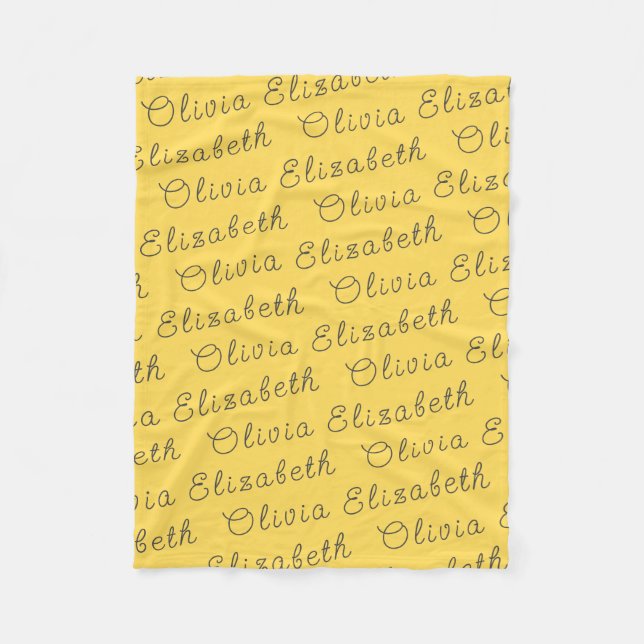 Custom Mustard Yellow Personalised Baby Girl Gift Fleece Blanket (Front)
