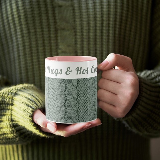 Custom Muted Green Cosy Winter | Hugs & Hot Cocoa  Mug (Creator Uploaded)