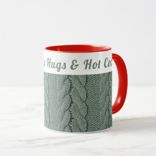 Custom Muted Green Cosy Winter   Hugs & Hot Cocoa  Mug