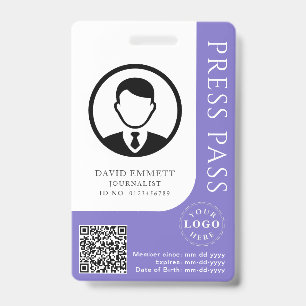 Custom Muted Purple Press Pass with Editable Deta ID Badge