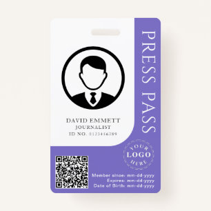 Custom Muted Purple Press Pass with Editable Deta ID Badge