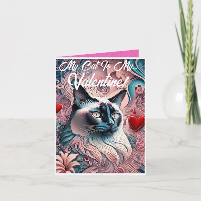 Custom My Cat Is My Valentine Art Nouveau Card (Front)
