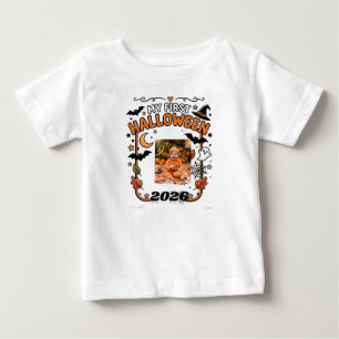 Custom My First Halloween 2026 Baby Photo Name T-S T-Shirt