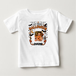 Custom My First Halloween 2026 Baby Photo Name T-S T-Shirt