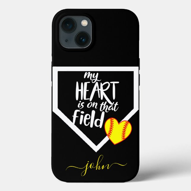 Custom MY HEART IS ON THAT FIELD Mum Softball 12 Case-Mate iPhone Case (Back)