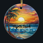 Custom Myrtle Beach Beach Faux Stained Glass Ceramic Tree Decoration<br><div class="desc">Cute personalizable tropical Trip souvenir.

Customisation:
Change Caption and year to make it unique.</div>