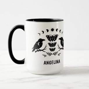 Custom Mystical Celestial Moth & Crows Goth Witchy Mug