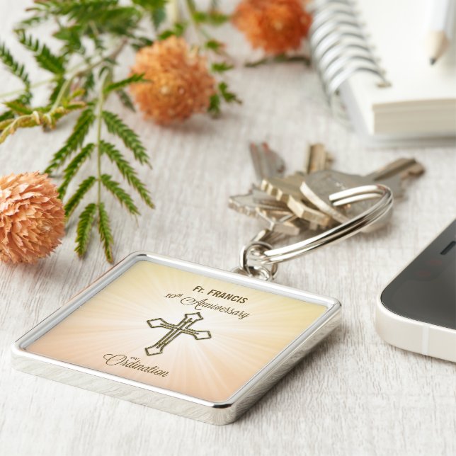 Custom Name, 10th Anniversary of Ordination Key Ring (Side)