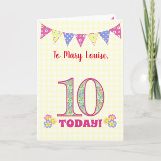 Custom Name 10th Birthday Primroses Bunting Card