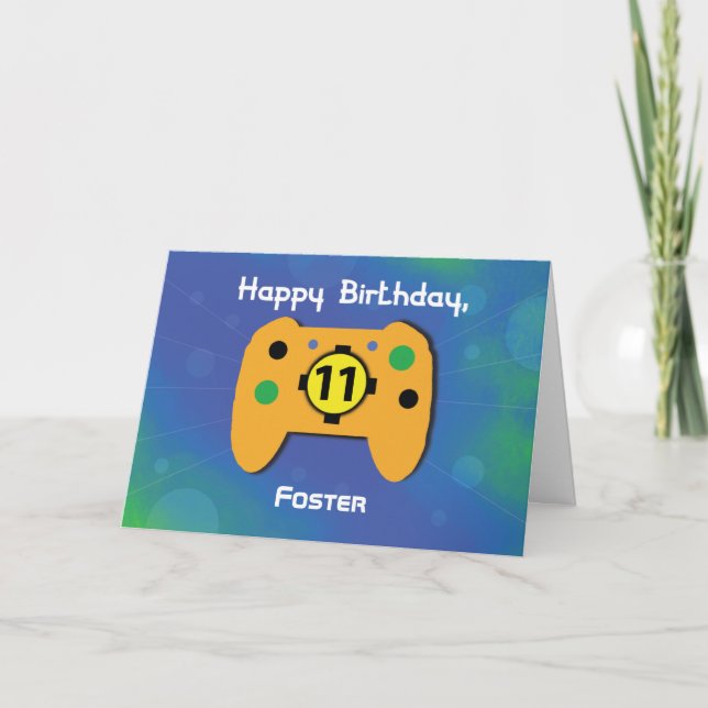 Custom Name 11 Year Old Birthday Gamer Controller Card (Front)