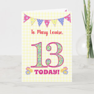 Custom Name 13th Birthday Primroses Bunting Card