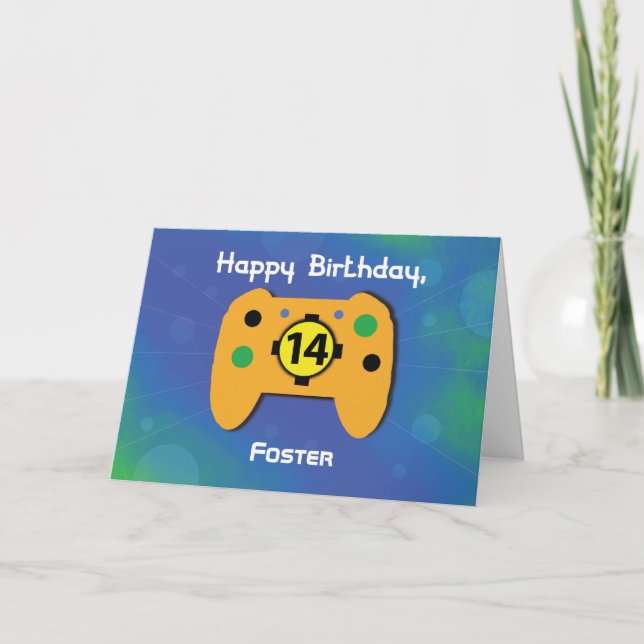 Custom Name 14 Year Old Birthday Gamer Controller Card (Front)