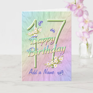 Custom Name 17th Birthday Butterfly Garden Card