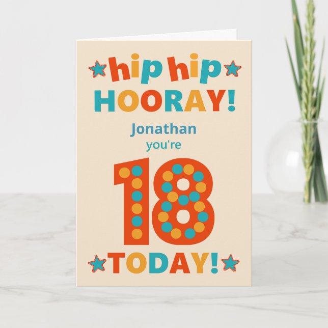 Custom Name 18th Birthday Hip Hooray Card (Front)
