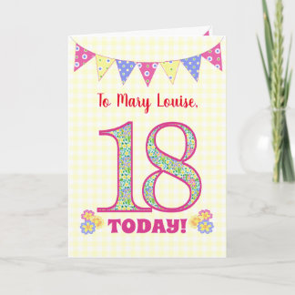 Custom Name 18th Birthday Primroses Bunting Card